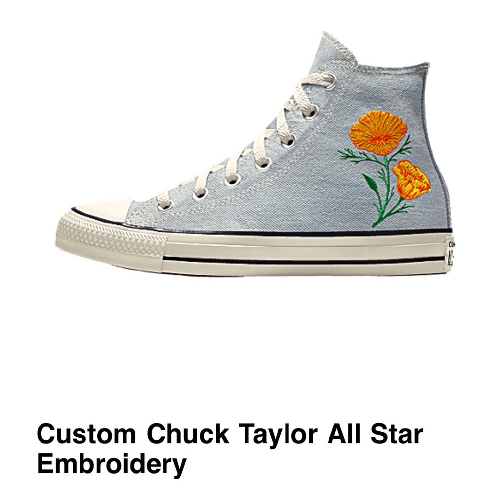 Converse All Stars with Marigolds embroidered.